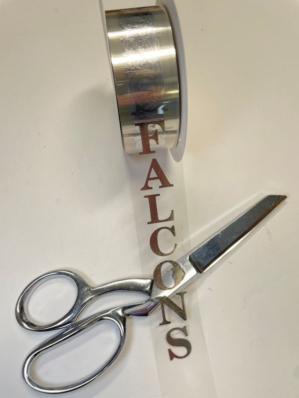 Pre-printed Silver FALCONS on Clear ribbon- size 9