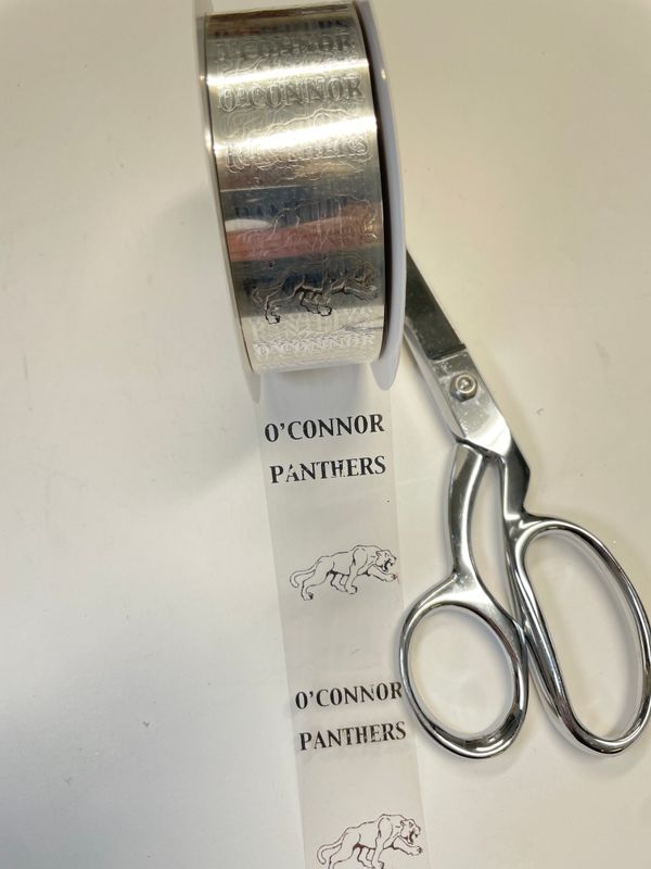 Pre-printed Silver O&#39;CONNOR PANTHERS on Clear ribbon- size 9