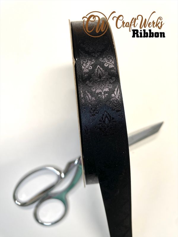 Pre-printed Monochrome black on black Royal Damask lustre ribbon- size 5