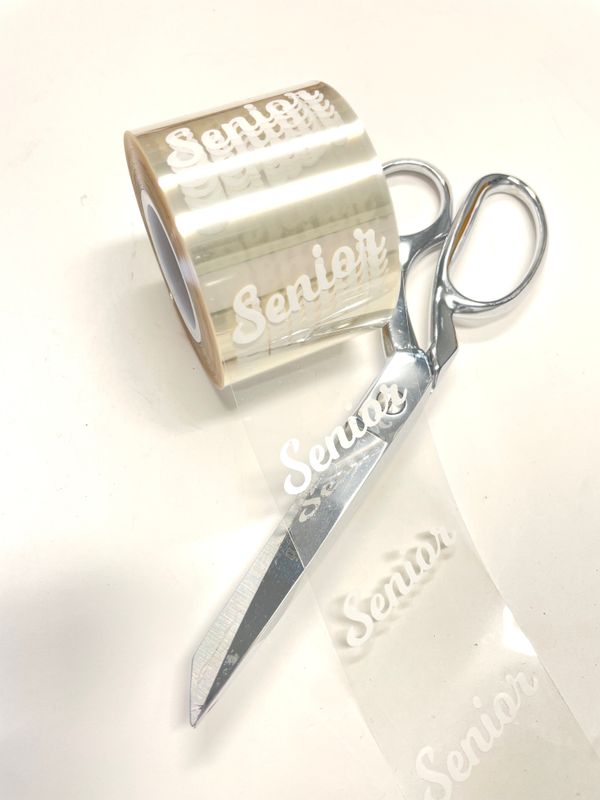 Pre-printed Senior on clear ribbon- size 16, 50 yards