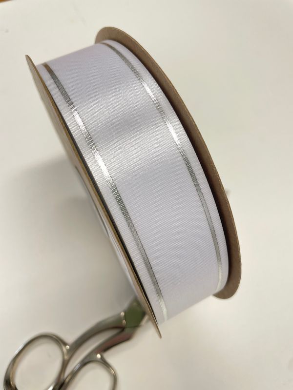Pre-printed silver Crescent border on white lustre ribbon- size 9