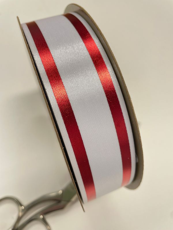 Pre-printed Red Full Border on white lustre ribbon- size 9