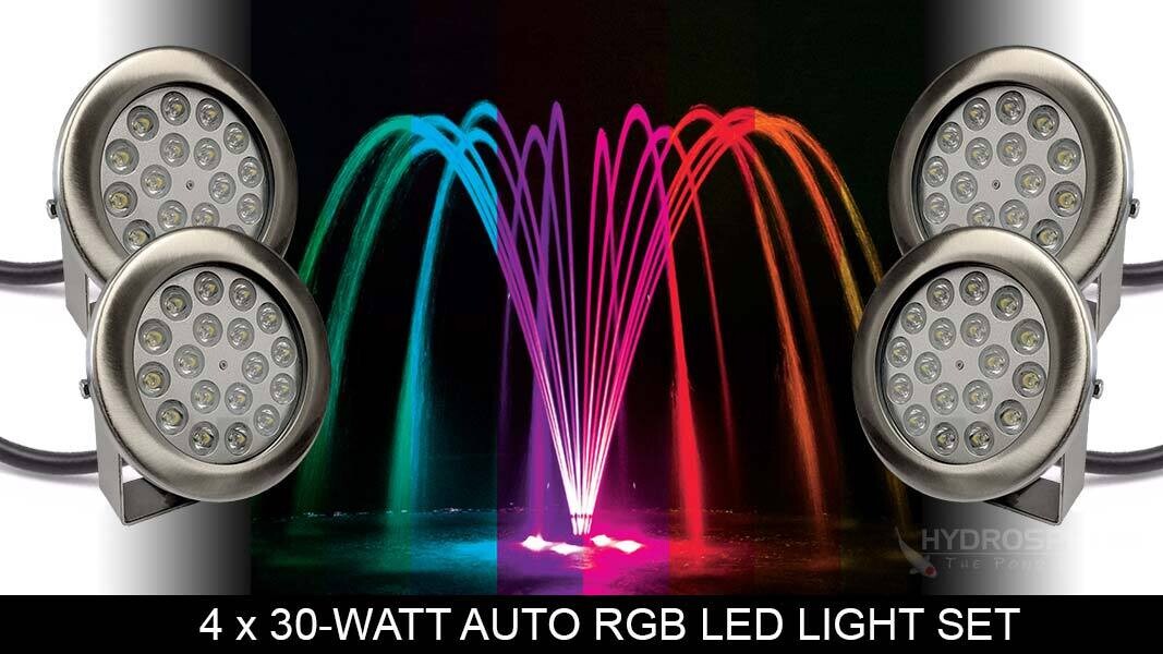 Auto RGB Colour Changing 4 x 30-Watt LED Light Kit For Fusion Series Fountains by Aqua Control