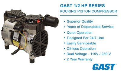 Gast 1/2 HP Rocking Piston Compressor