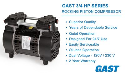 Gast 3/4 HP Rocking Piston Compressor