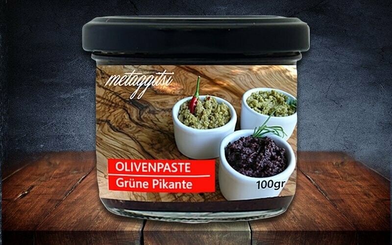 Grüne Olivenpaste "Grüne Pikante"
100 g Glas
