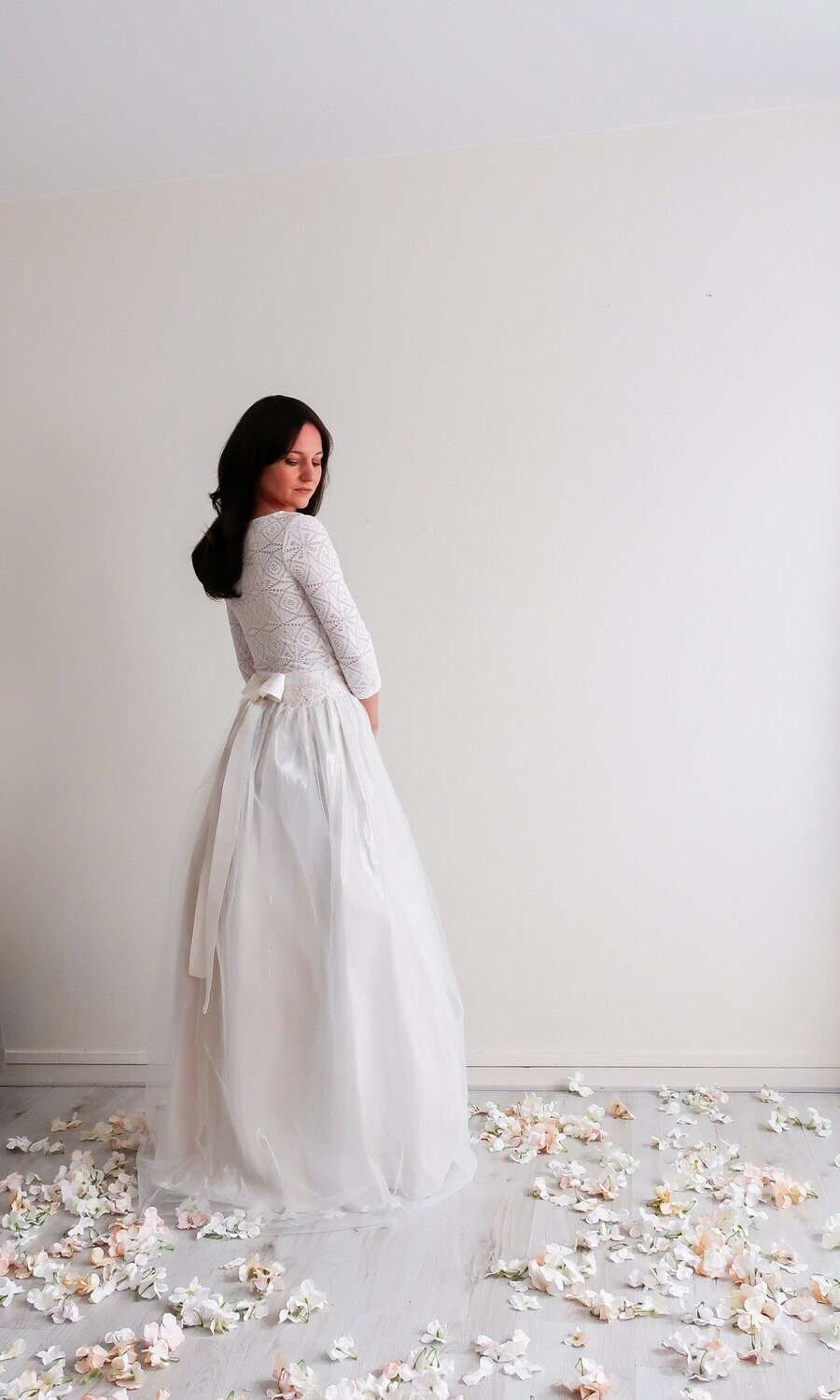 Jupe longue en tulle champagne pour mariée – Tutu de mariage bohème chic sur mesure