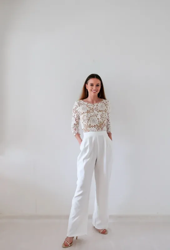 Pantalon combinaison de Mariée GRETA : Design Raffiné en Dentelle