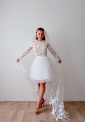 Voile de mariage cathédrale en tulle léger et dentelle artisanale pour cérémonie religieuse