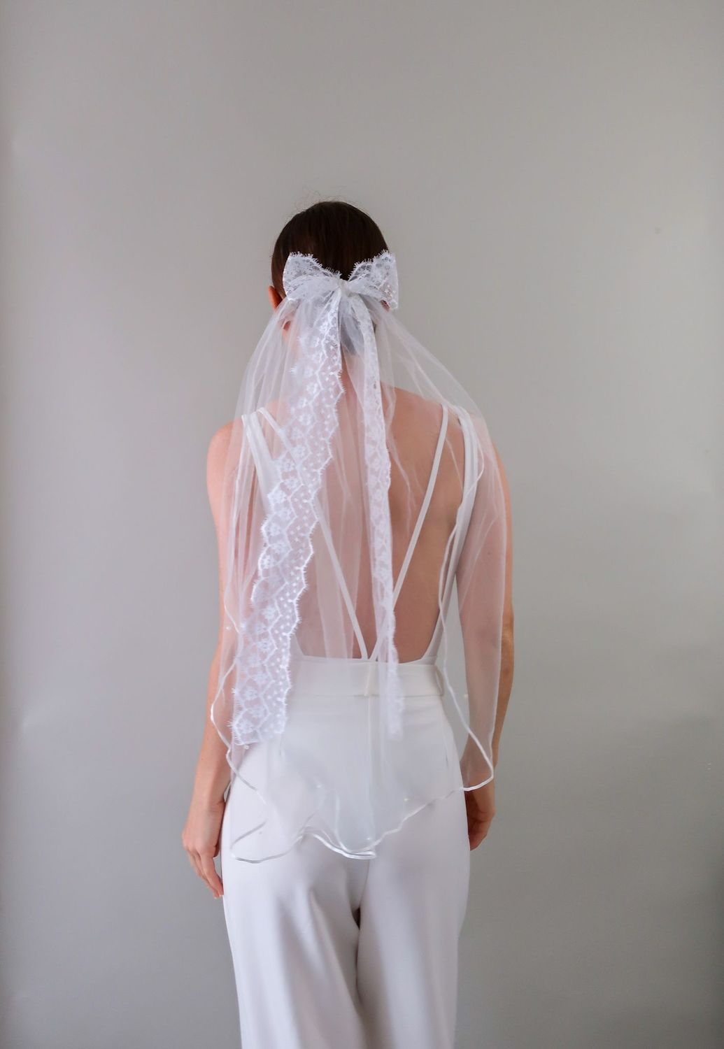 Voile de mariée rétro, noeud en dentelle
