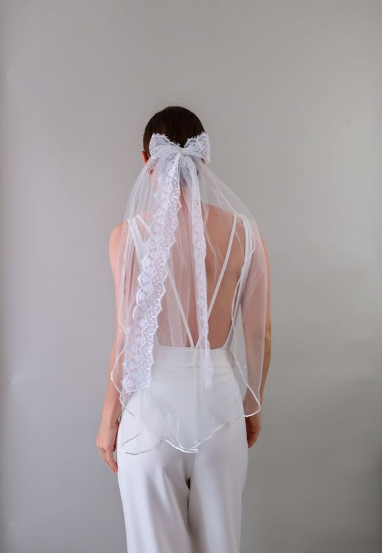 Voile de mariée rétro, noeud en dentelle