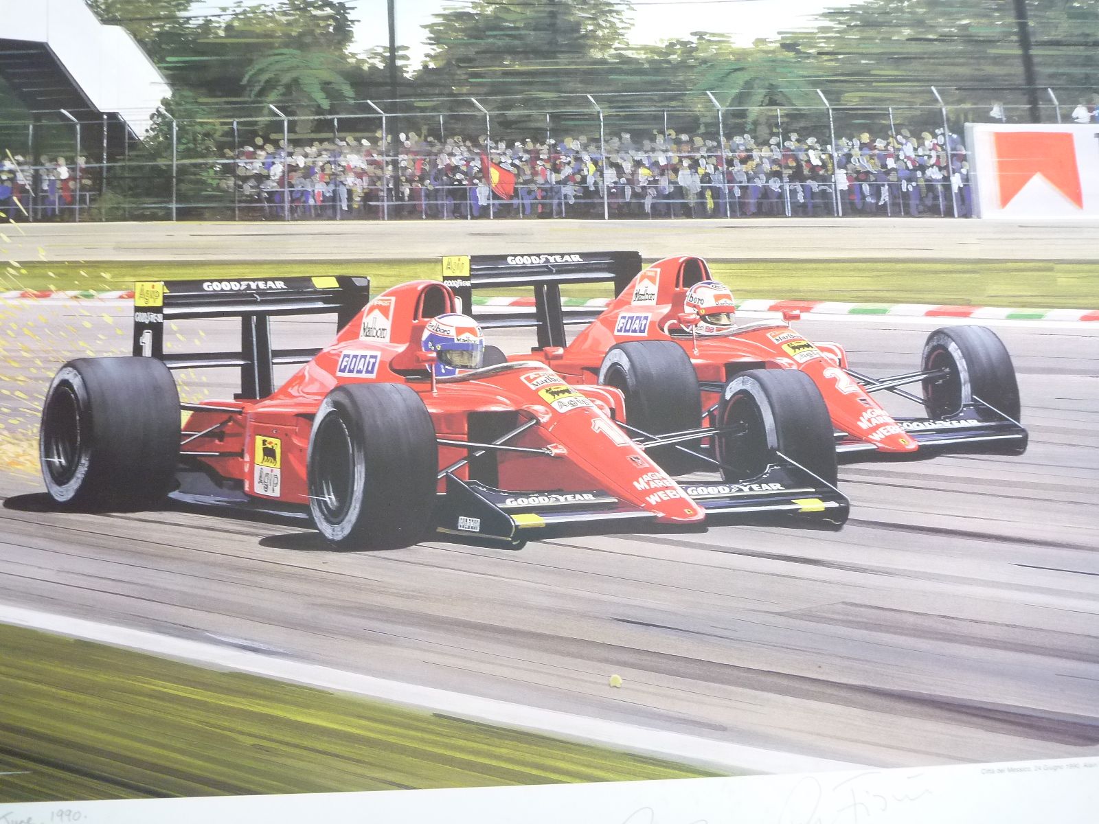 Rare OFFICIAL FERRARI print - Signed by Alain Prost and Team Manager Cesare Fiorio