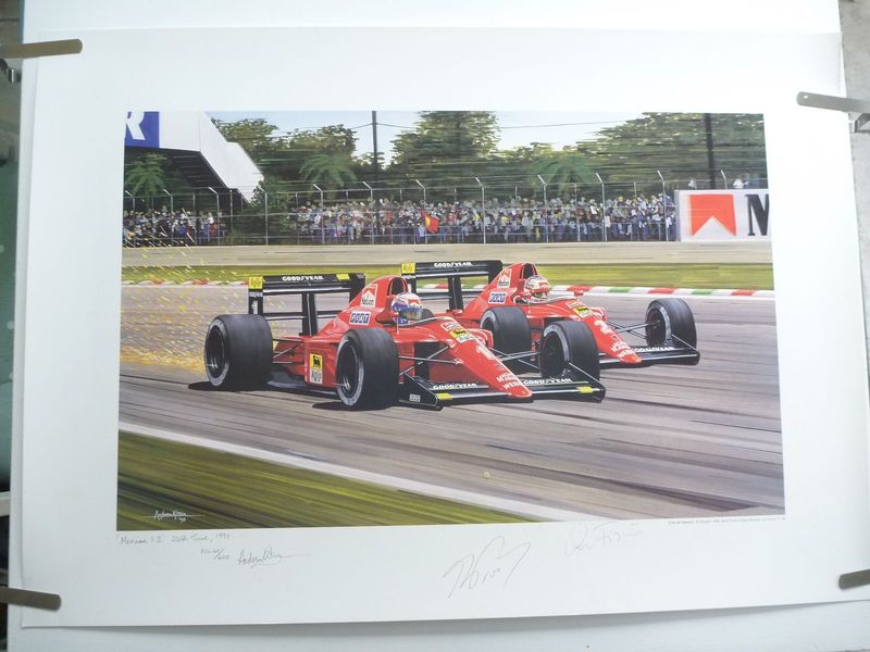 Rare OFFICIAL FERRARI print - Signed by Alain Prost and Team Manager Cesare Fiorio
