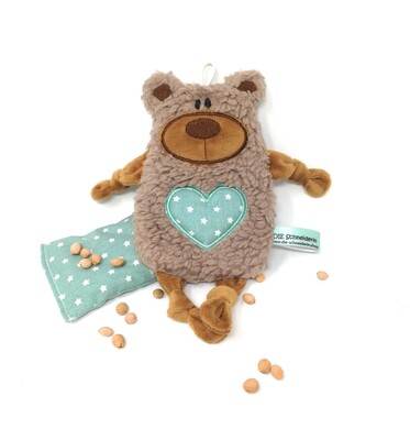 Personalisiertes Plüschtier Baby Bär hellbraun mit Namen als Wärmekissen oder Knister-Tuch und Schnullertasche. Ein süßes Baby Geschenk