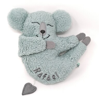 Personalisierte Baby Spieluhr zum Aufhängen Koala mint mit Namen und Wunschmelodie, aus Öko Teddy Plüsch, mit austauschbarer Spieluhr. Taufgeschenk