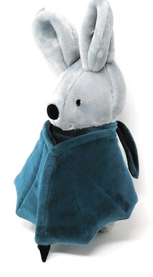 Personalisiertes Kuscheltier für Spieluhr Fledermaus grau-petrol Gr. 30 cm, Plüschtier Fledermaus mit Namen und Wunschmelodie, süßes Geschenk für Geburt, Taufe, Geburtstag