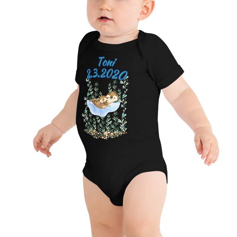 Baby Body Otter Love 100% Baumwolle, personalisiert mit Namen und Geburtsdaten