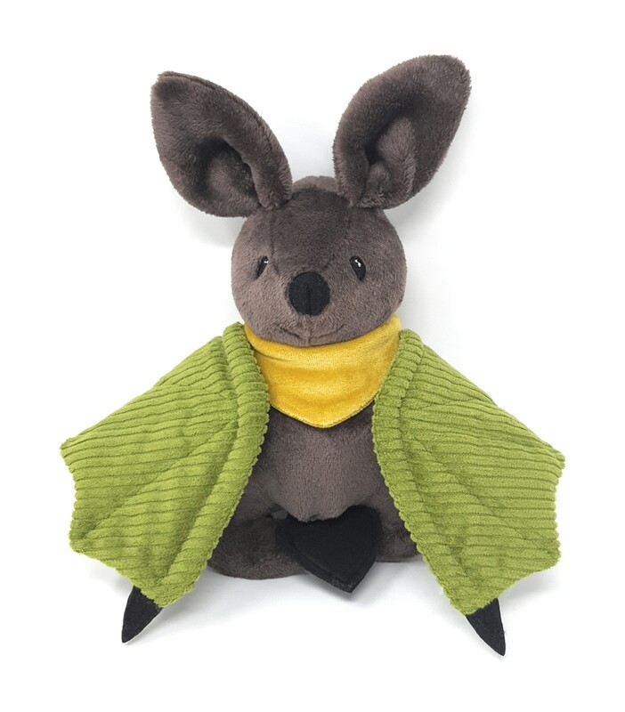 Personalisiertes Kuscheltier für Spieluhr Fledermaus braun grün Gr. 30 cm, Plüschtier Fledermaus mit Namen und Wunschmelodie, süßes Geschenk für Geburt, Taufe, Geburtstag