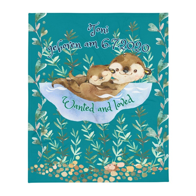 Personalisierte Namensdecke Baby Otter Wanted and loved