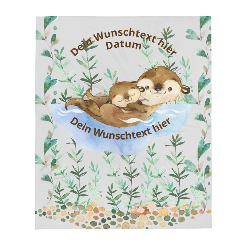 Namensdecke Otter Baby und Mama, Text, Farben komplett personalisierbar