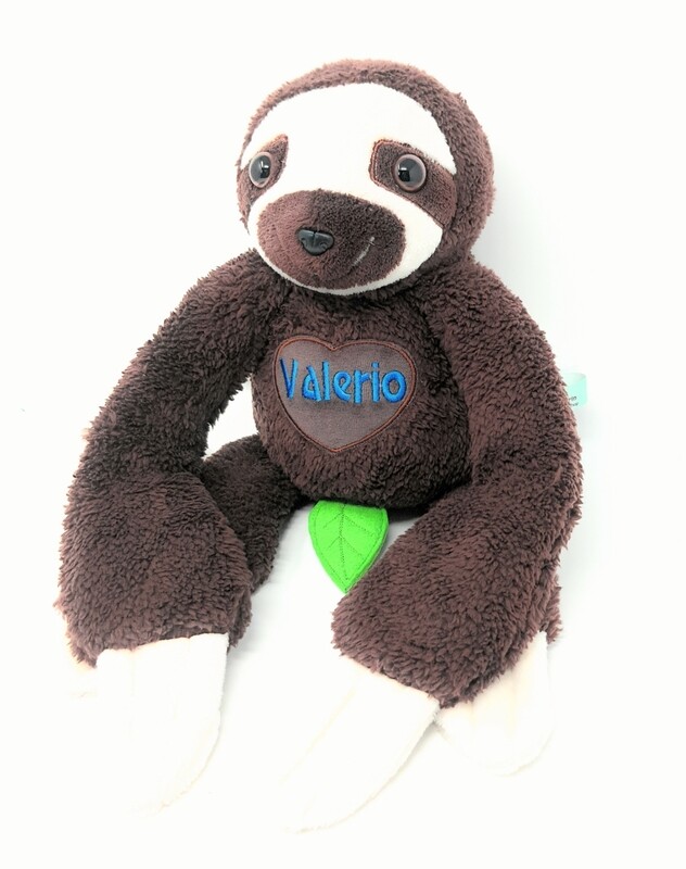 Personalisierte Spieluhr Faultier mokka Gr. 45 cm, Kuscheltier Faultier mit Namen und Wunschmelodie, süßes Geschenk für Geburt, Taufe, Geburtstag
