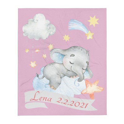Tagesdecke Baby Elefant auf Wolke personalisiert mit Namen rosa