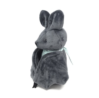 Personalisiertes Kuscheltier für Spieluhr Fledermaus dunkelgrau Gr. 30 cm, Plüschtier Fledermaus mit Namen und Wunschmelodie, süßes Geschenk für Geburt, Taufe, Geburtstag