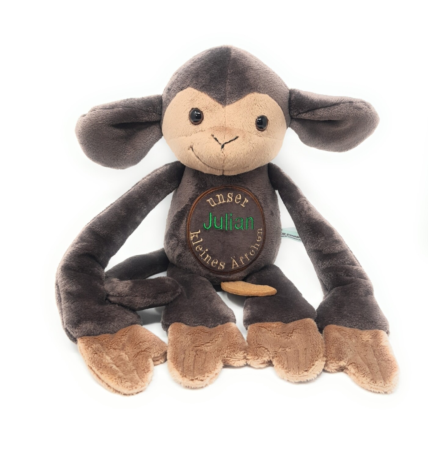 Personalisierte Spieluhr Affe braun Gr. 45 cm, Kuscheltier Affe mit Namen und Wunschmelodie, süßes Geschenk für Geburt, Taufe, Geburtstag