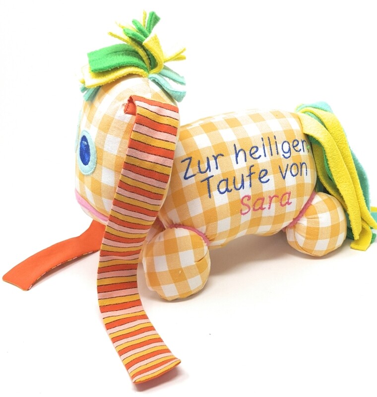 Das kleine Ich Bin Ich Stofftier gelb personalisierbar mit Namen aus Öko Baumwolle. Geschenk zum Geburtstag, Einschulung