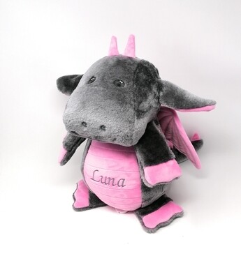 Personalisierte Spieluhr Drache mit Melodie Wahl, großes Kuscheltier Drache bestickt mit Namen, süßes Geschenk für Mädchen 
