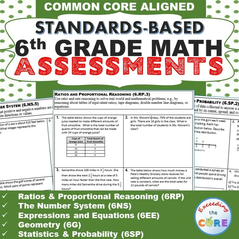 6th Grade Math Standards Based Assessments BUNDLE Common Core