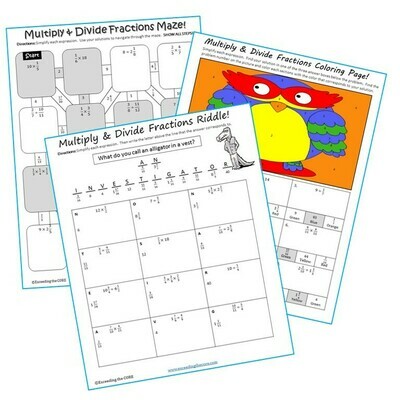 MULTIPLY &amp; DIVIDE FRACTIONS Maze, Riddle, Color by Number Coloring Page Activity