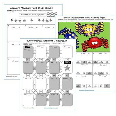 CONVERT CUSTOMARY UNITS OF MEASURE Maze, Riddle &amp; Color by Number Activities