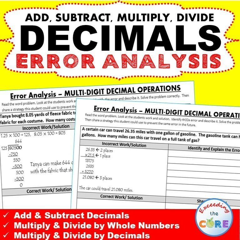 DECIMAL OPERATIONS Word Problems - Error Analysis (Find the Error)