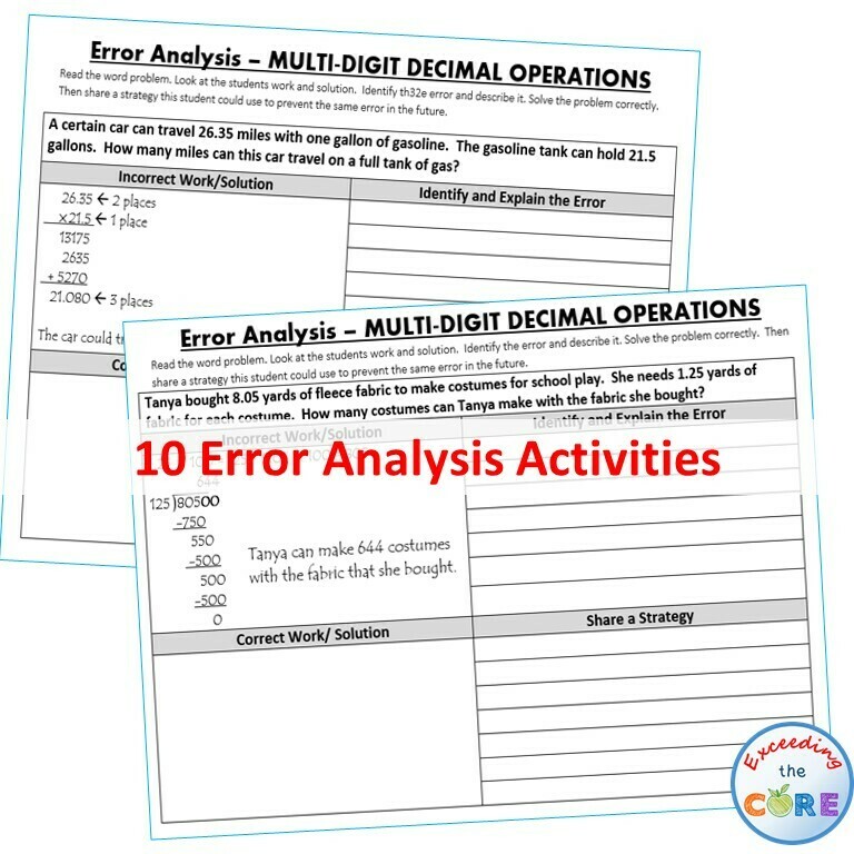 DECIMAL OPERATIONS Word Problems - Error Analysis (Find the Error)