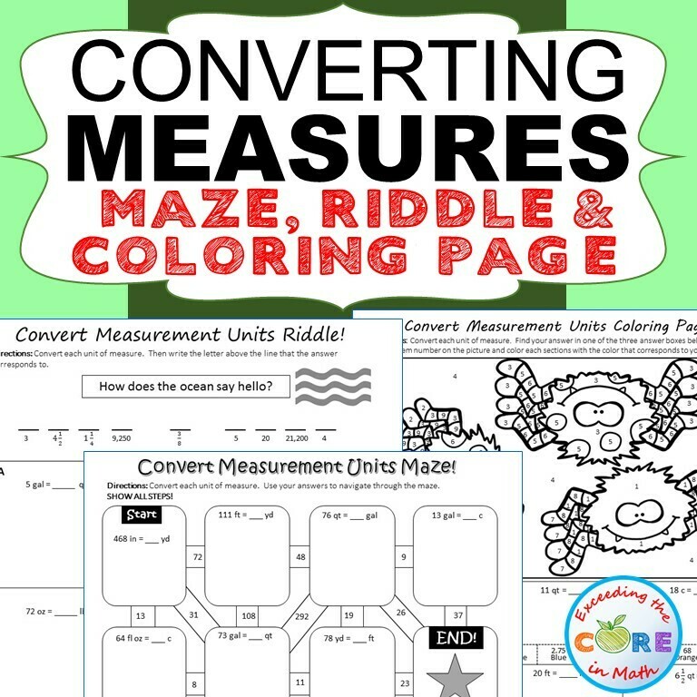 CONVERT CUSTOMARY UNITS OF MEASURE Maze, Riddle &amp; Color by Number Activities