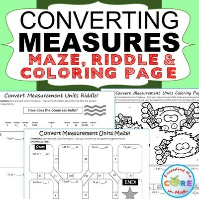CONVERT CUSTOMARY UNITS OF MEASURE Maze, Riddle & Color by Number Activities