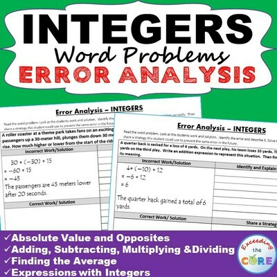 INTEGERS Word Problems - Error Analysis (Find the Error)