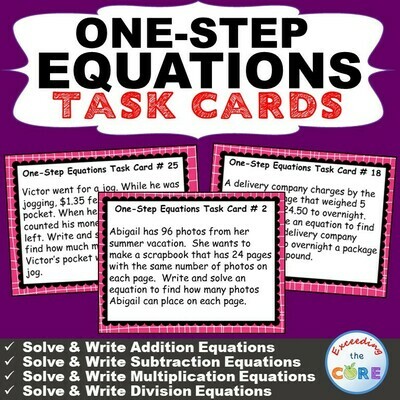 ONE-STEP EQUATIONS Word Problems - Task Cards {40 Cards}