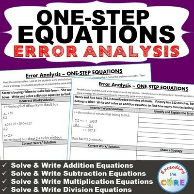 ONE-STEP EQUATIONS Word Problems - Error Analysis (Find the Error)