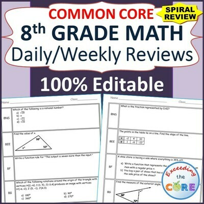 8th Grade Daily / Weekly Spiral Math Review Common Core - Editable