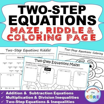 TWO-STEP EQUATIONS Maze, Riddle & Color by Number Coloring Page Activity