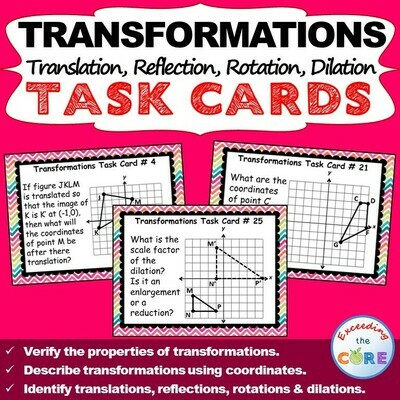 TRANSFORMATIONS Translate, Reflect, Rotate, Dilate - Task Cards {40 Cards}