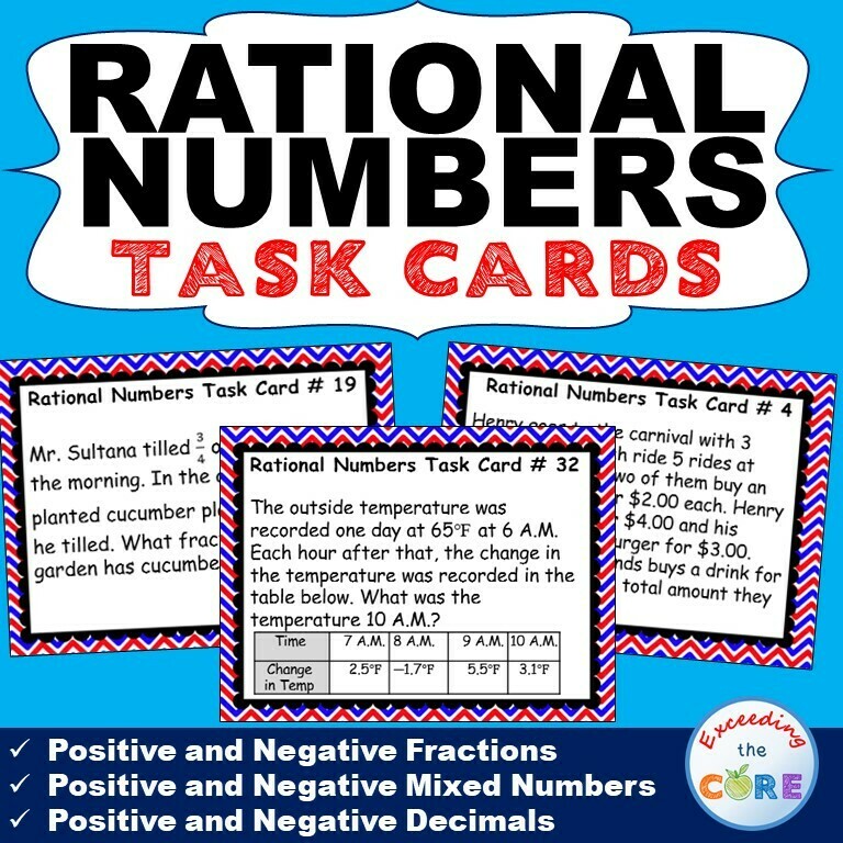 RATIONAL NUMBERS (Fractions & Decimals) Word Problems - Task Cards {40 Cards}