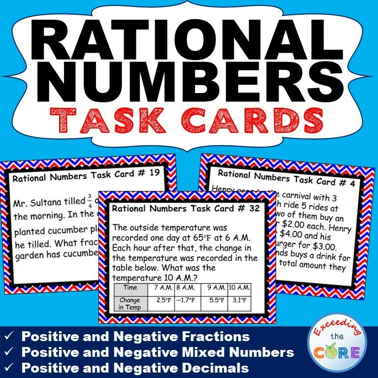 RATIONAL NUMBERS (Fractions &amp; Decimals) Word Problems - Task Cards {40 Cards}