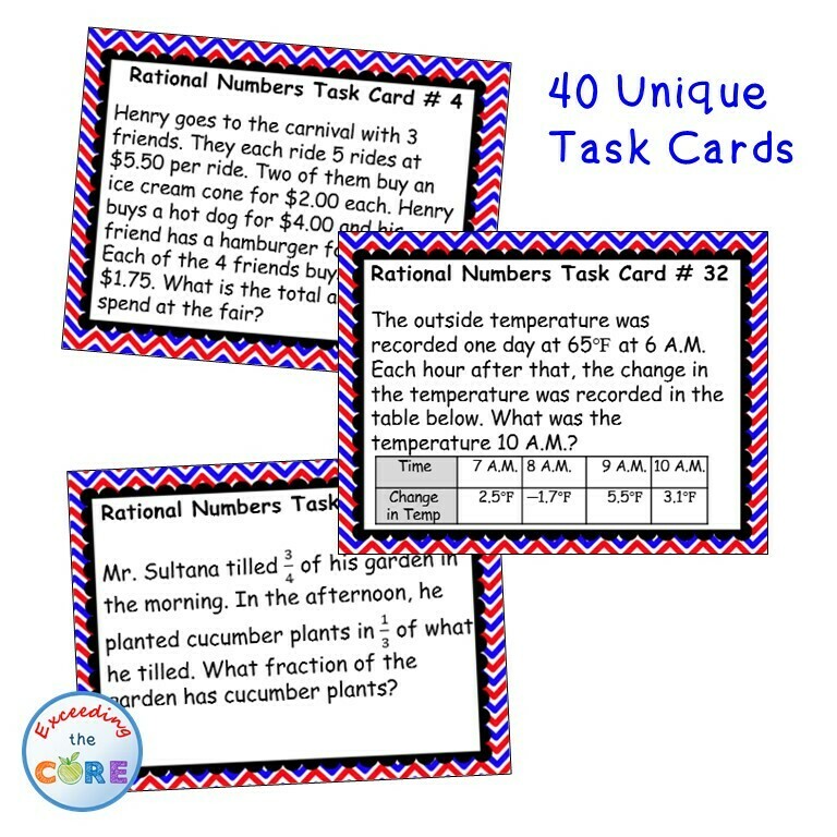 RATIONAL NUMBERS (Fractions &amp; Decimals) Word Problems - Task Cards {40 Cards}