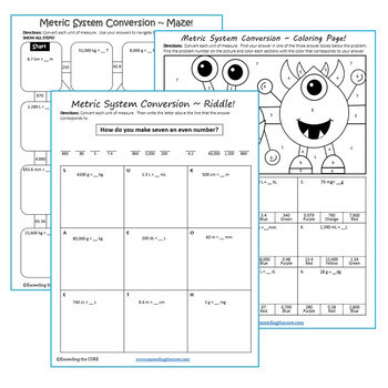 CONVERT METRIC UNITS OF MEASURE Maze, Riddle &amp; Color by Number (FUN ACTIVITIES)