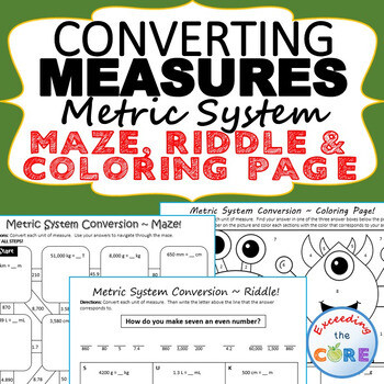 CONVERT METRIC UNITS OF MEASURE Maze, Riddle &amp; Color by Number (FUN ACTIVITIES)