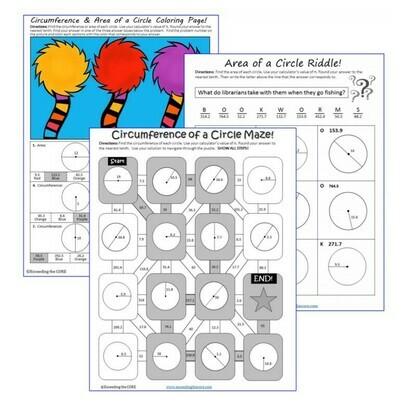 CIRCUMFERENCE &amp; AREA of CIRCLES Maze, Riddle, Color by Number (Fun Activities)