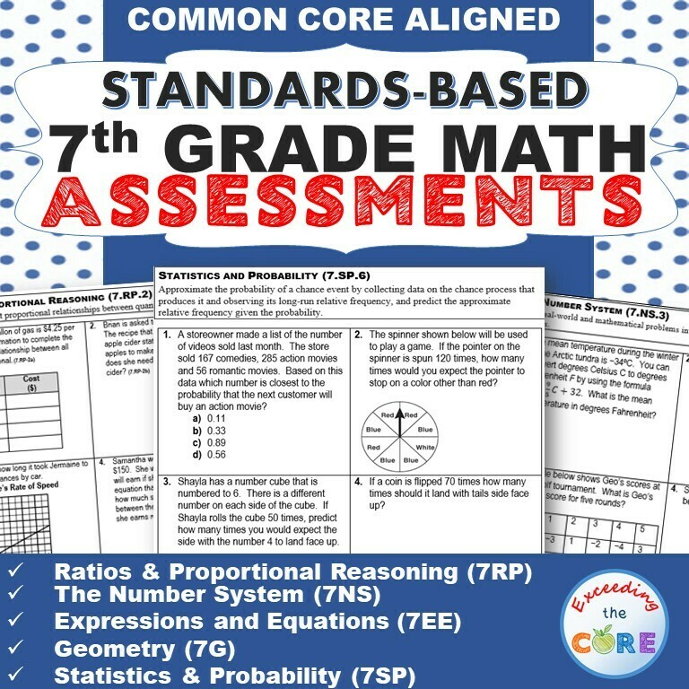 7th Grade Math Standards Based Assessments BUNDLE Common Core